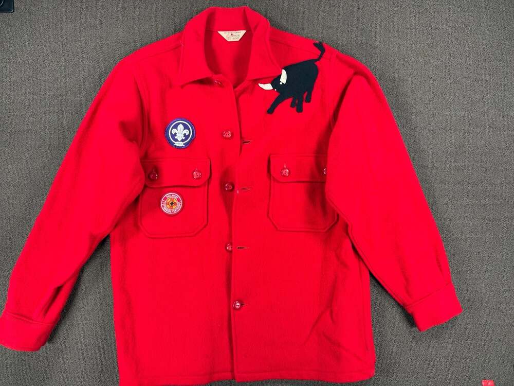 Vintage Boy Scouts of America Official Red Wool Jacket with Bull Felt Applique